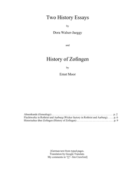 Two History Essays History of Zofingen