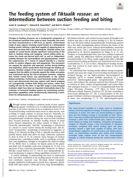 The Feeding System of Tiktaalik Roseae: an Intermediate Between Suction Feeding and Biting Downloaded by Guest on September 27, 2021 Pmx Pop AB 1 Cm Q