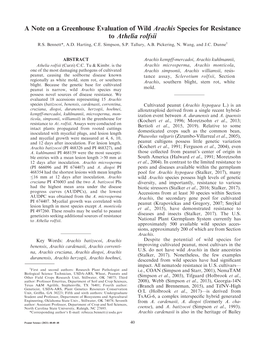 A Note on a Greenhouse Evaluation of Wild Arachis Species for Resistance to Athelia Rolfsii R.S