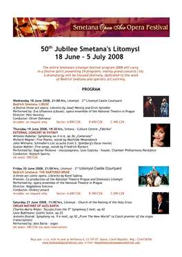 50Th Jubilee Smetana's Litomysl 18 June – 5 July 2008