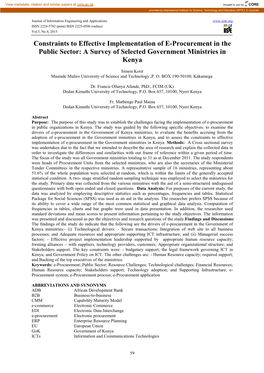 Constraints to Effective Implementation of E-Procurement in the Public Sector: a Survey of Selected Government Ministries in Kenya