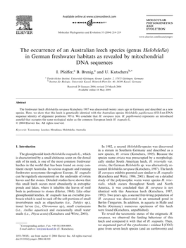 The Occurrence of an Australian Leech Species (Genus Helobdella) in German Freshwater Habitats As Revealed by Mitochondrial DNA Sequences