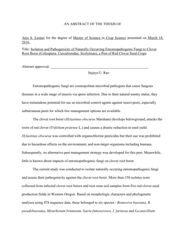 AN ABSTRACT of the THESIS of Anis S. Lestari for the Degree of Master of Science in Crop Science Presented on March 18, 2016. Ti