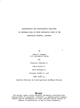Paleontologic and Stratigraphic Relations of Phosphate Beds in Upper Cretaceous Rocks of the Cordillera Oriental, Colombia