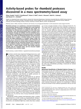 Activity-Based Probes for Rhomboid Proteases Discovered in a Mass Spectrometry-Based Assay