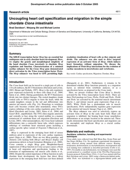 Uncoupling Heart Cell Specification and Migration in The