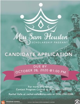 Miss Sam Houston Candidate Application Table of Contents