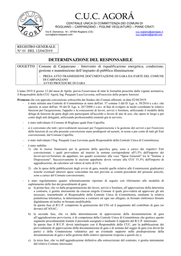 C.U.C. AGORÁ CENTRALE UNICA DI COMMITTENZA DEI COMUNI DI ROGLIANO – CARPANZANO – FIGLINE VEGLIATURO – PIANE CRATI Via S