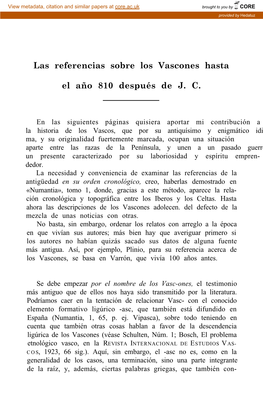 Las Referencias Sobre Los Vascones Hasta El Año 810 Después De J.C