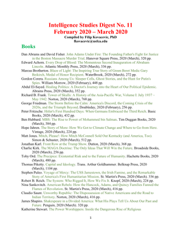 Intelligence Studies Digest No. 11 February 2020 – March 2020 Compiled by Filip Kovacevic, Phd Fkovacevic@Usfca.Edu Books Dan Abrams and David Fisher