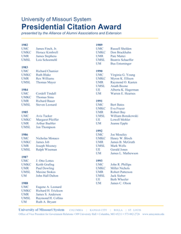 Presidential Citation Award Presented by the Alliance of Alumni Associations and Extension
