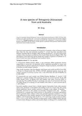 A New Species of Tetragonia (Aizoaceae) from Arid Australia