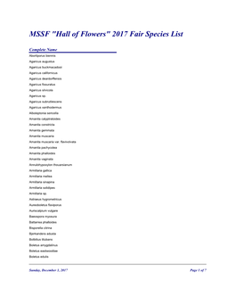 MSSF "Hall of Flowers" 2017 Fair Species List