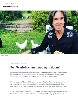 Per Gessle Kommer Med Nytt Album!