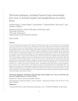 Tick-Borne Pathogens, Including Crimean-Congo Haemorrhagic