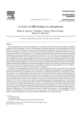 A Review of MRI Findings in Schizophrenia