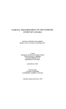 Judicial Disagreement on the Supreme Court of Canada