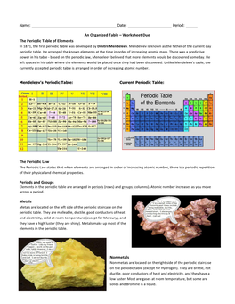 Worksheet Due the Periodic Table of Elements the P