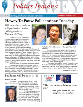 Howey/Depauw Poll Seminar Tuesday HPI Subscribers, Students Will Get Election Preview, Polling Plan from Matthews & Yang GREENCASTLE, Ind
