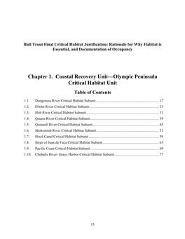 Chapter 1. Coastal Recovery Unit—Olympic Peninsula Critical Habitat Unit Table of Contents