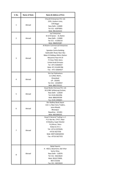 List of Vendors