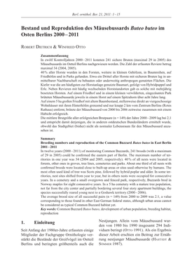 Bestand Und Reproduktion Des Mäusebussards Buteo Buteo Im Osten Berlins 2000 – 2011