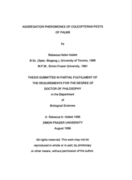 Aggregation Pheromones of Coleopteran Pests of Palms