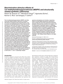 Discriminative Stimulus Effects of 3,4-Methylenedioxypyrovalerone (MDPV) and Structurally Related Synthetic Cathinones