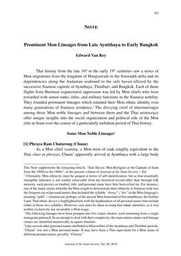 Prominent Mon Lineages from Late Ayutthaya to Early Bangkok