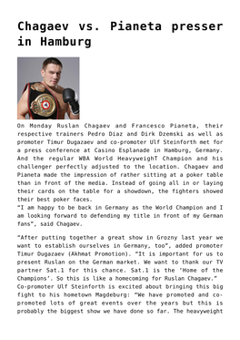 Chagaev Vs. Pianeta Presser in Hamburg