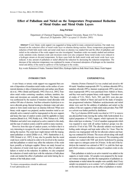 Effect of Palladium and Nickel on the Temperature Programmed Reduction of Metal Oxides and Metal Oxide Layers