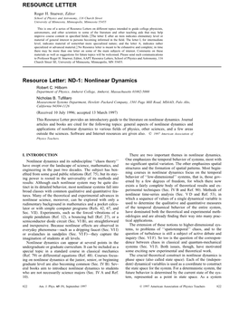 Nonlinear Dynamics RESOURCE LETTER