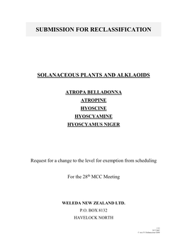 Submission for Reclassification Solanaceous Plants And