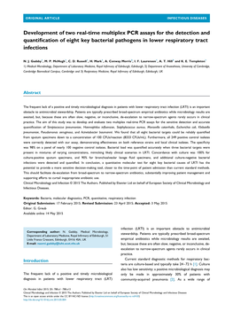 Development of Two Real-Time Multiplex PCR Assays for the Detection and Quantiﬁcation of Eight Key Bacterial Pathogens in Lower Respiratory Tract Infections