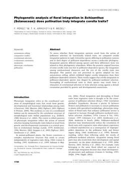 Phylogenetic Analysis of Floral Integration in Schizanthus