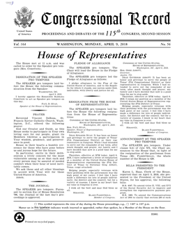 Congressional Record United States Th of America PROCEEDINGS and DEBATES of the 115 CONGRESS, SECOND SESSION