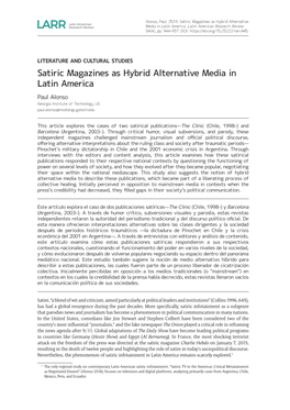 Satiric Magazines As Hybrid Alternative Media in Latin America