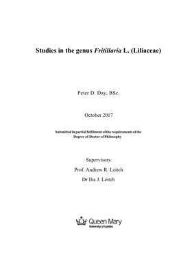 Studies in the Genus Fritillaria L. (Liliaceae)