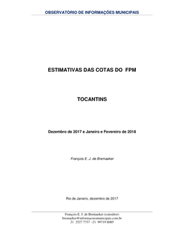 Estimativas Das Cotas Do Fpm Tocantins