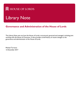 Governance and Administration of the House of Lords