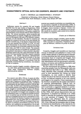 Characteristic Optical Data for Cooperite, Braggite and Vysotskite