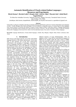 Automatic Identification of Closely-Related Indian Languages : Resources and Experiments Ritesh Kumar1, Bornini Lahiri2, Deepak Alok3, Atul Kr