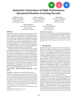 Automatic Generation of High-Performance Quantized Machine Learning Kernels