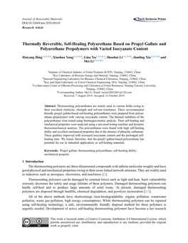 Thermally Reversible, Self-Healing Polyurethane Based on Propyl Gallate and Polyurethane Prepolymers with Varied Isocyanate Content