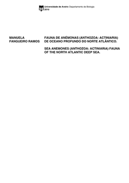 Anthozoa: Actiniaria) Fangueiro Ramos De Oceano Profundo Do Norte Atlântico
