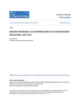 Border Crossings: Us Contributions to Saskatchewan Education, 1905-1937