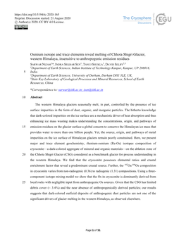 Osmium Isotope and Trace Elements Reveal Melting of Chhota Shigri