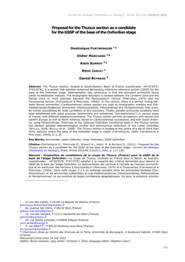 Proposal for the Thuoux Section As a Candidate for the GSSP of the Base of the Oxfordian Stage