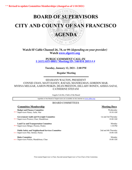 Board of Supervisors City and County of San Francisco Agenda