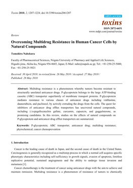 Overcoming Multidrug Resistance in Human Cancer Cells by Natural Compounds